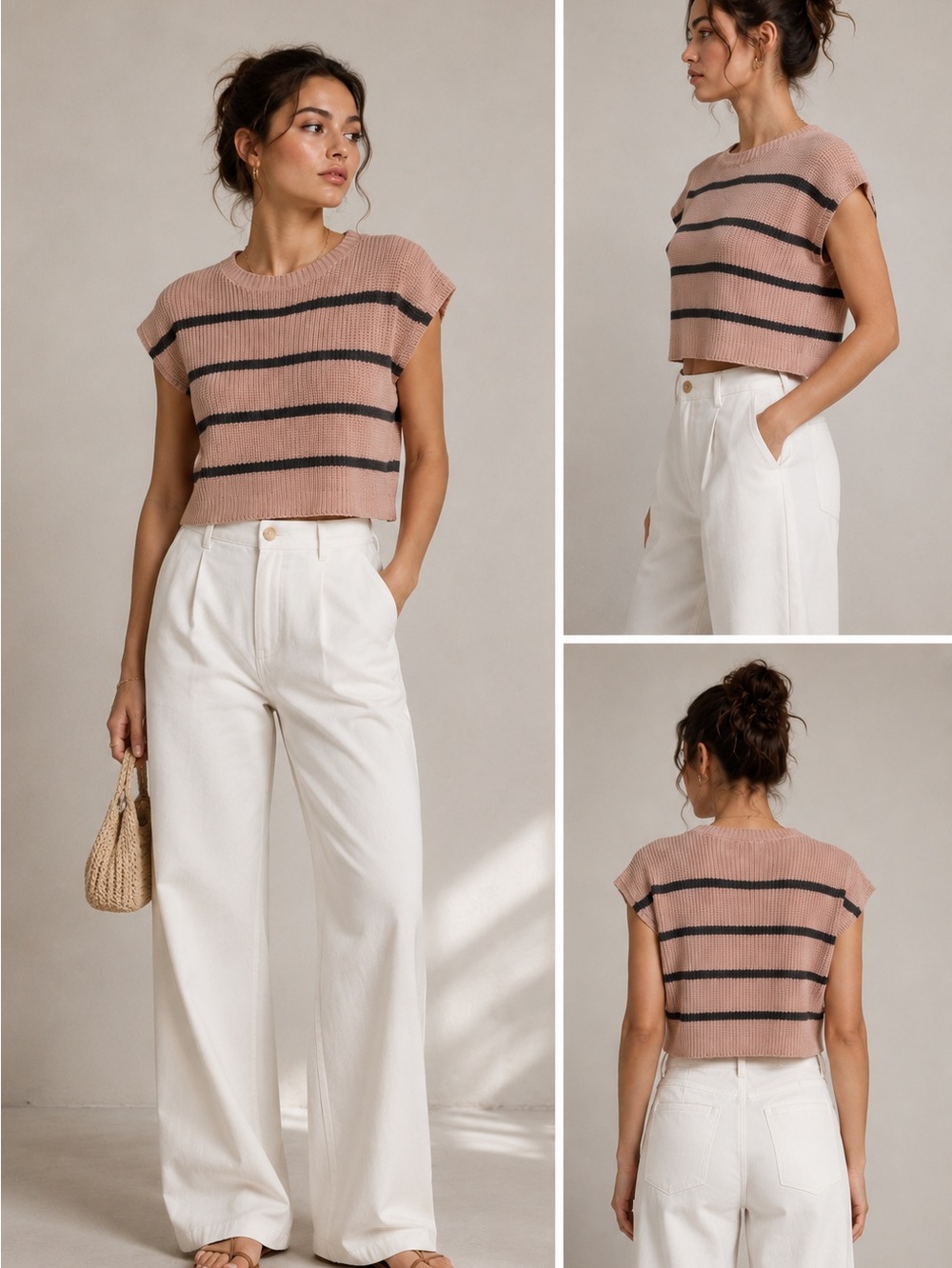 Anthropologie Self Contrast Sleeveless Knit Sweater Cropped